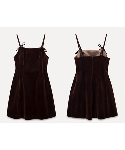 リボンストラップベロアキャミワンピース