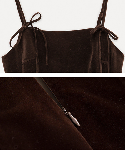 リボンストラップベロアキャミワンピース