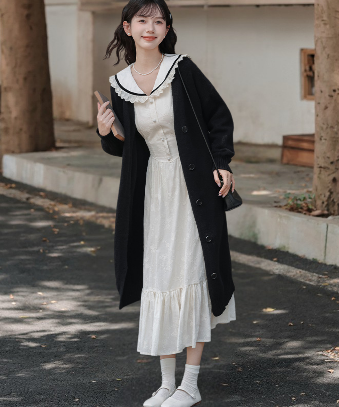 極美品 フランシュリッペ♡ウール混 セーラーカラー ティアード フリル ワンピ フリル付き配色ラインセーラーカラーワンピース – jemiremi（ジェミレミ）