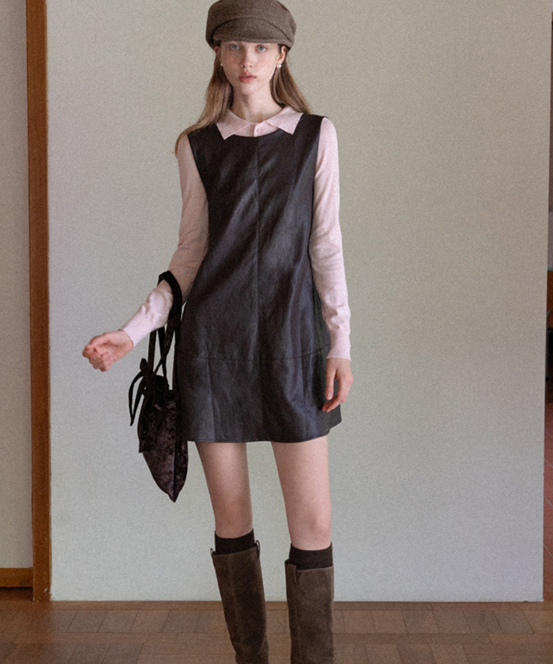 フェイクレザーバックリボンAラインジャンパースカート