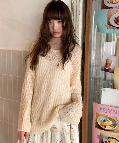 オーバーサイズツイストモヘアニットトップス