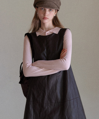 フェイクレザーバックリボンAラインジャンパースカート