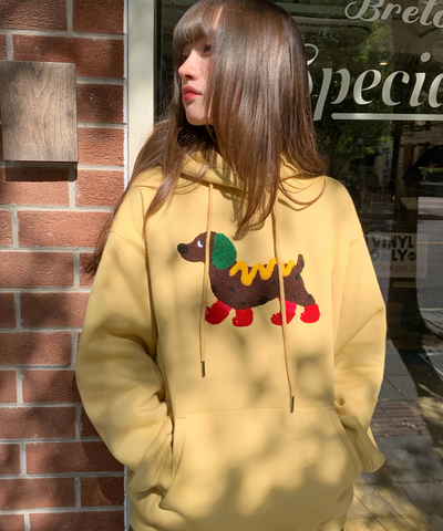 ホットドッグ風ダックスフンド裏起毛パーカー