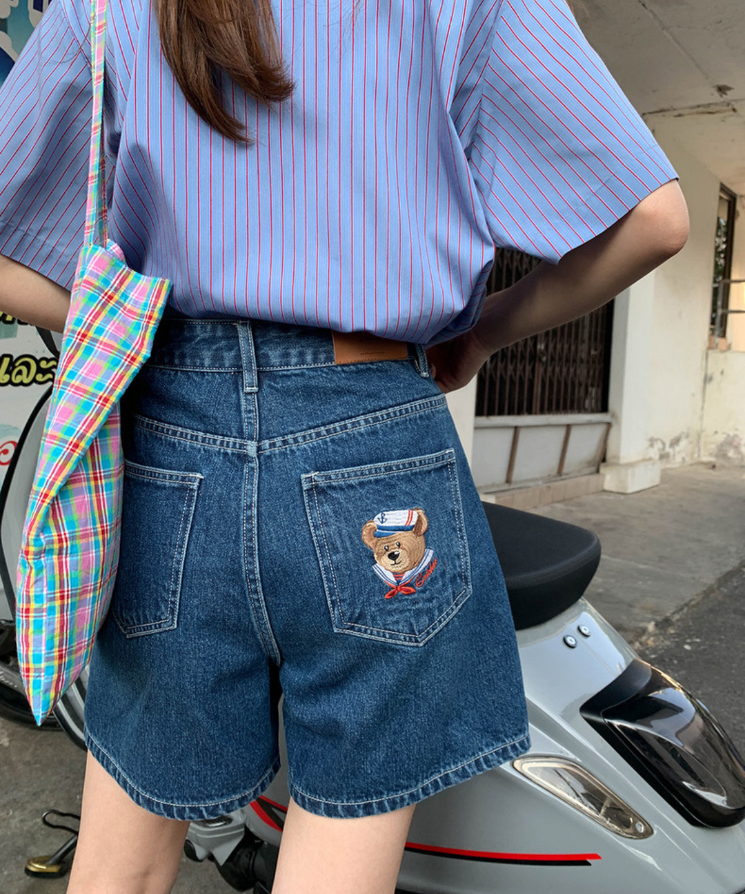 ベア刺繍ポケットショートデニムパンツ – jemiremi（ジェミレミ）