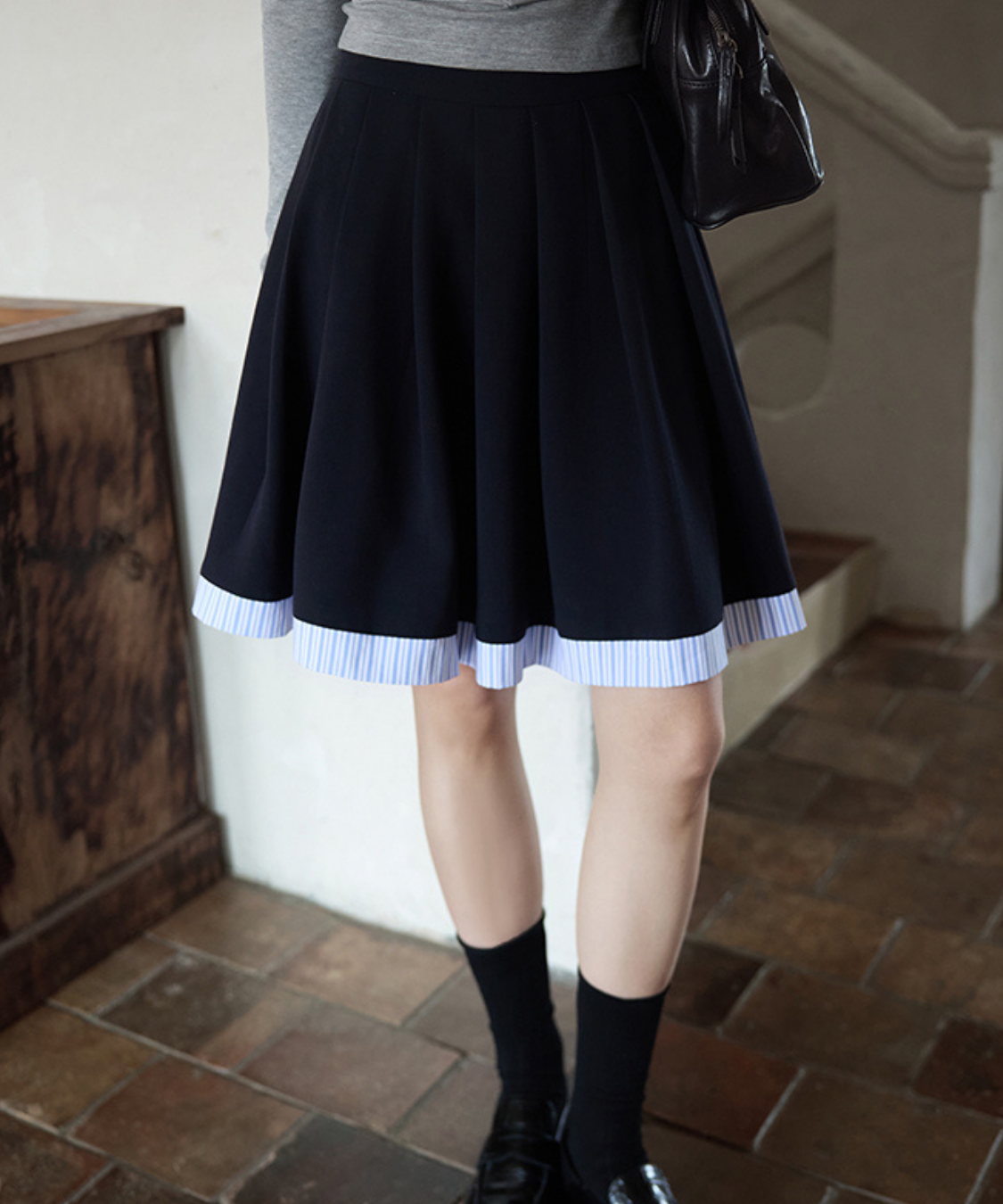 裾ストライププリーツフレアスカート