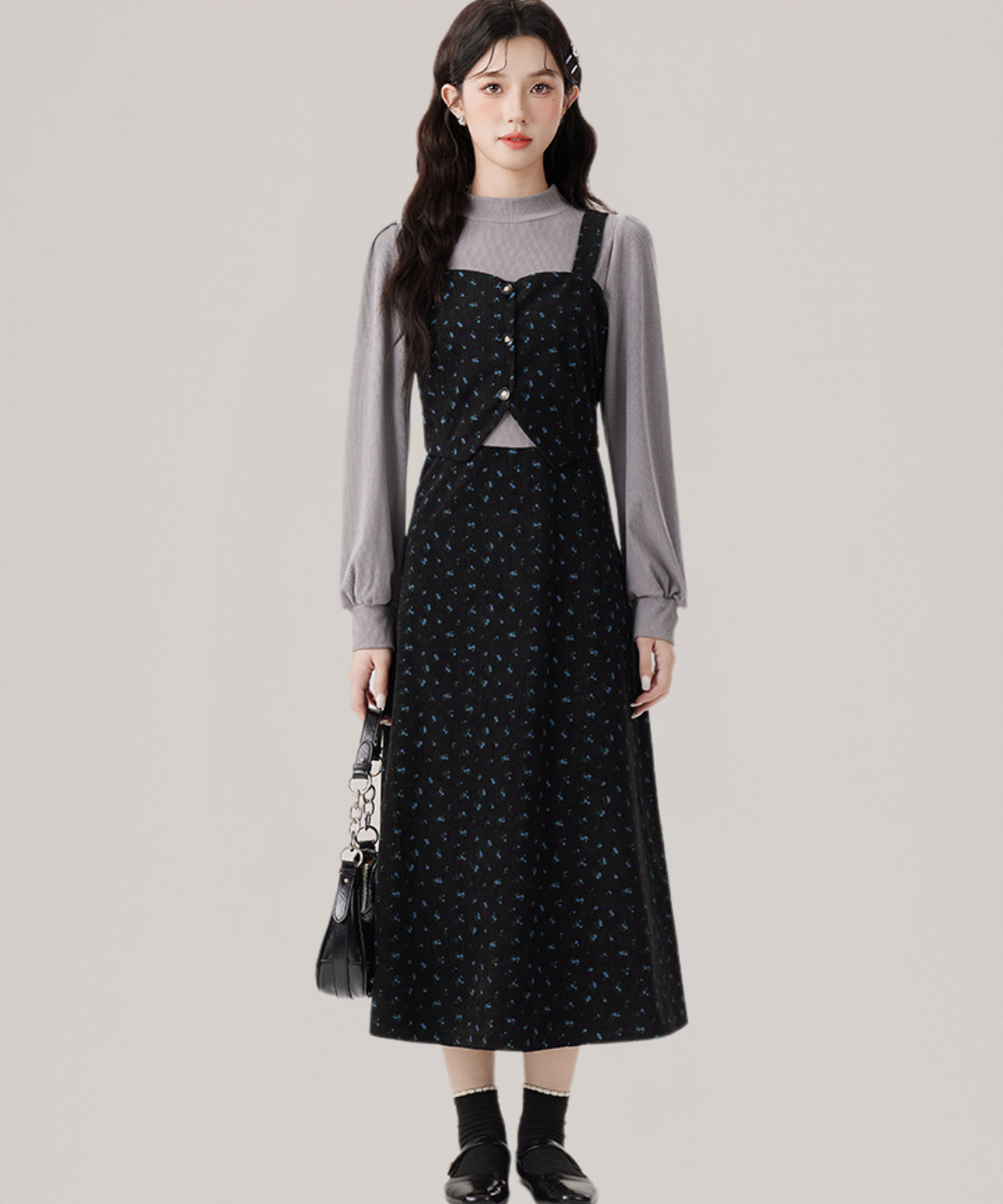 フェイクツーピースビスチェ風小花柄ワンピース – jemiremi