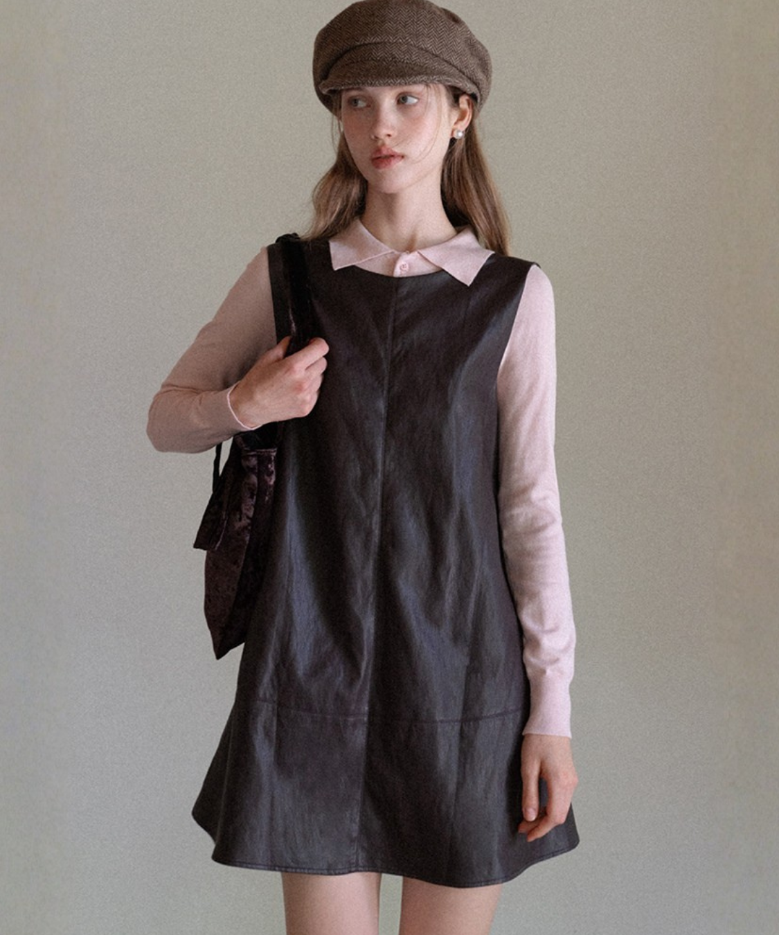 フェイクレザーバックリボンAラインジャンパースカート