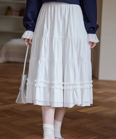 Aラインティアードフリルミドルスカート