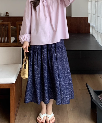小花柄Aラインロングスカート
