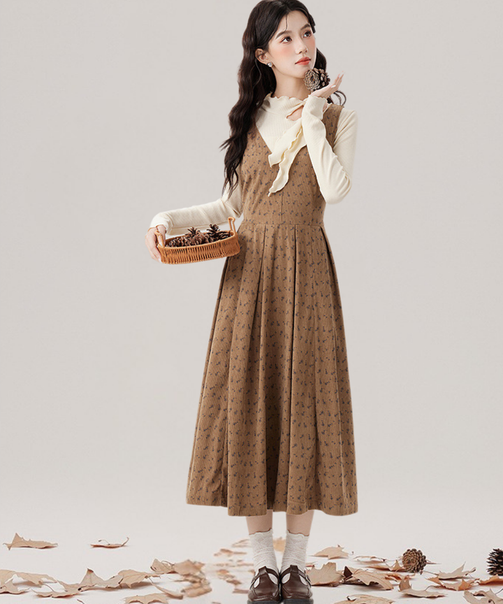 Vネックウエスト切替小花柄ノースリーブワンピース – jemiremi