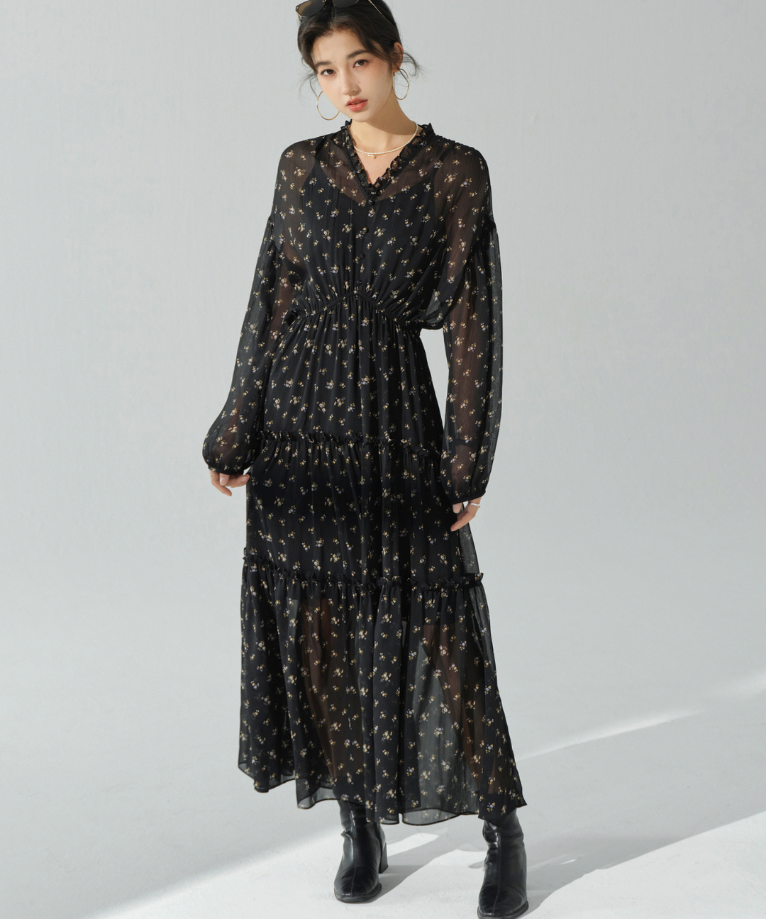 小花柄シアーVネックフリルティアードワンピース – jemiremi 小花柄シアーVネックフリルティアードワンピース – jemiremi