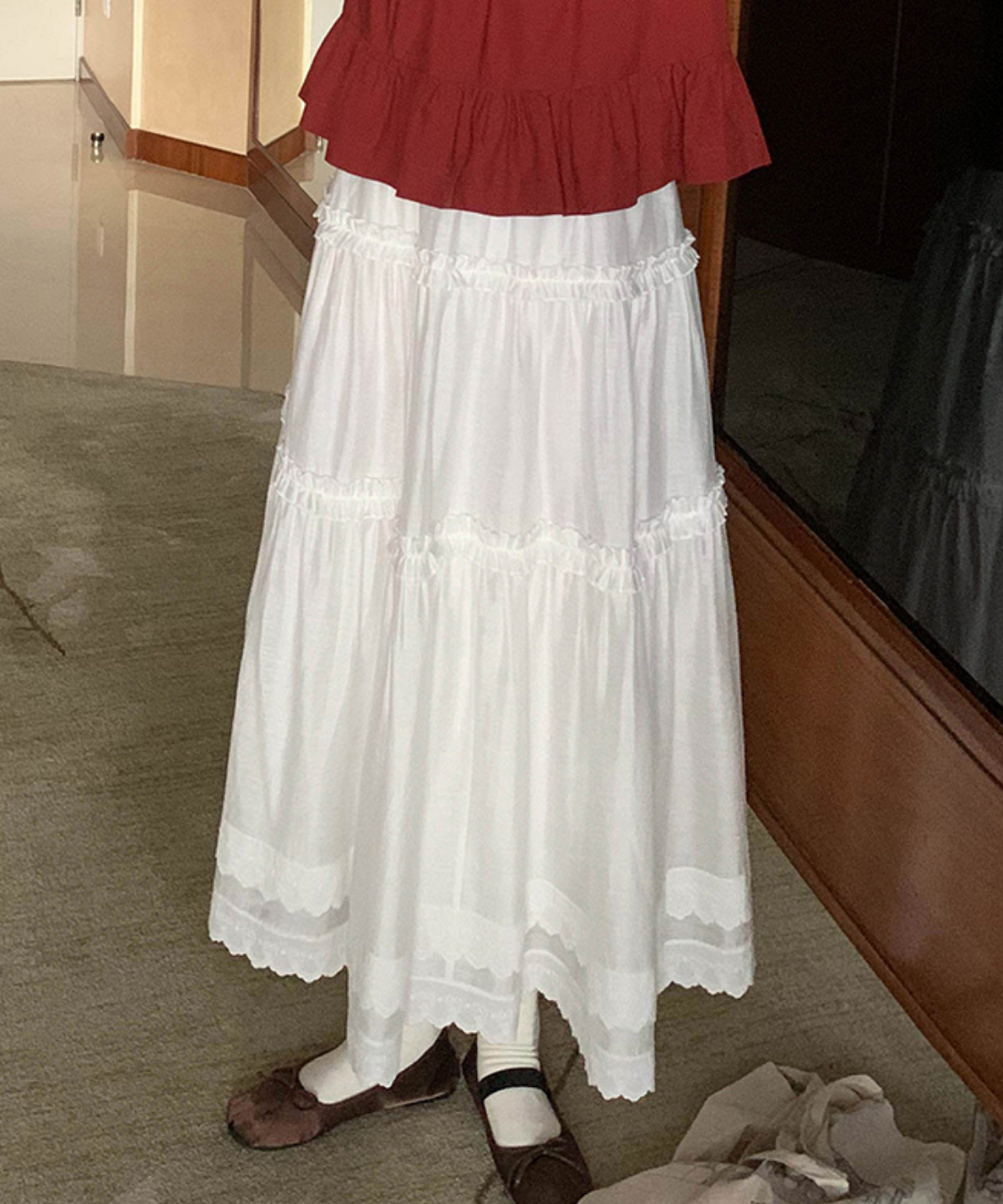 Wスカラップレースティアードスカート