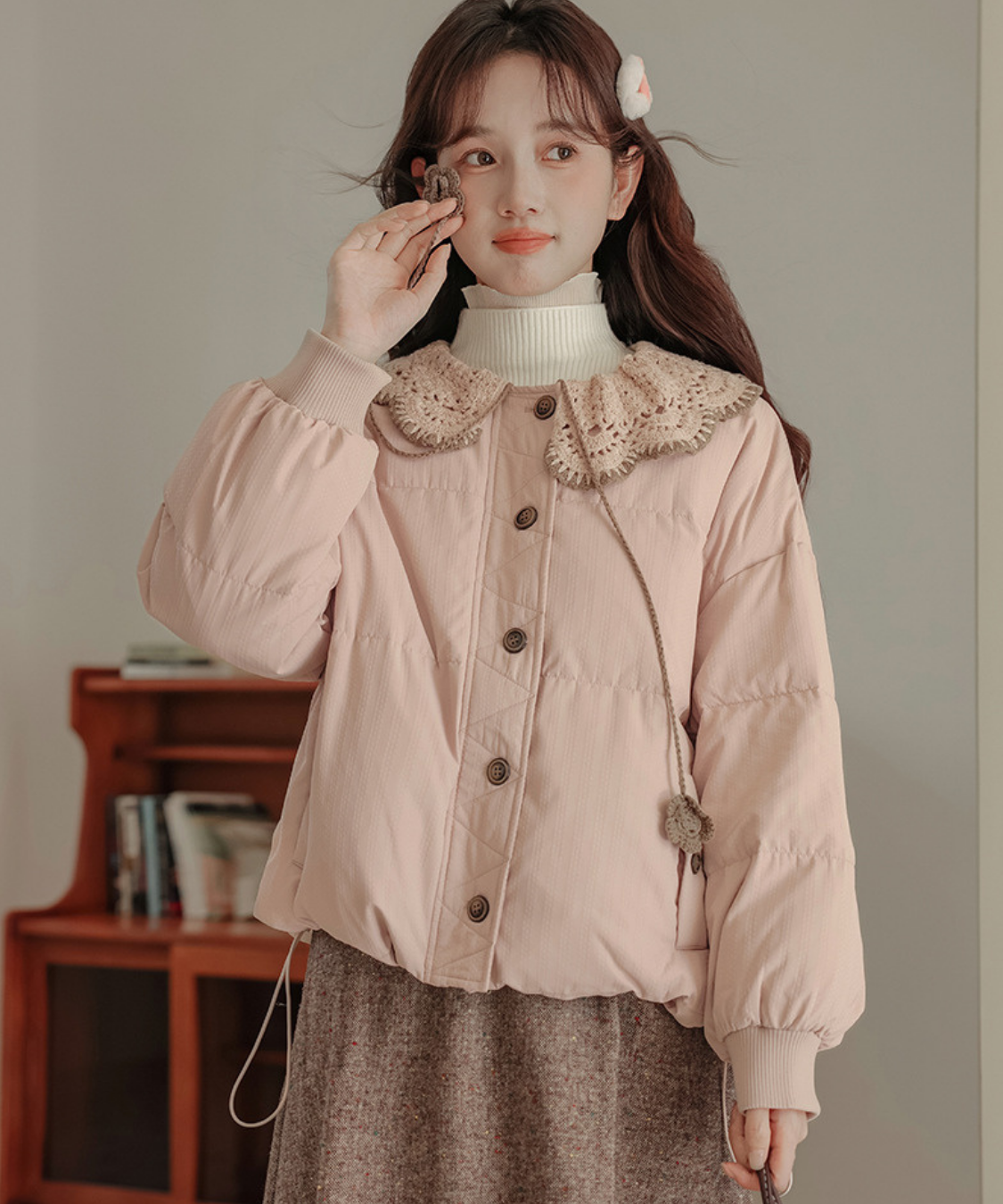 スカラップレース襟中綿ジャケット