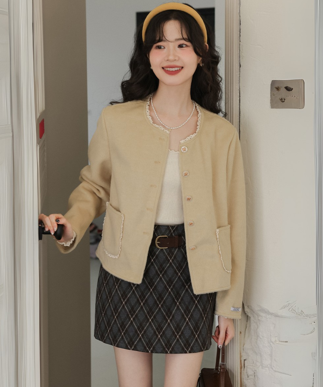 フェミニン配色フリルパイピングジャケット