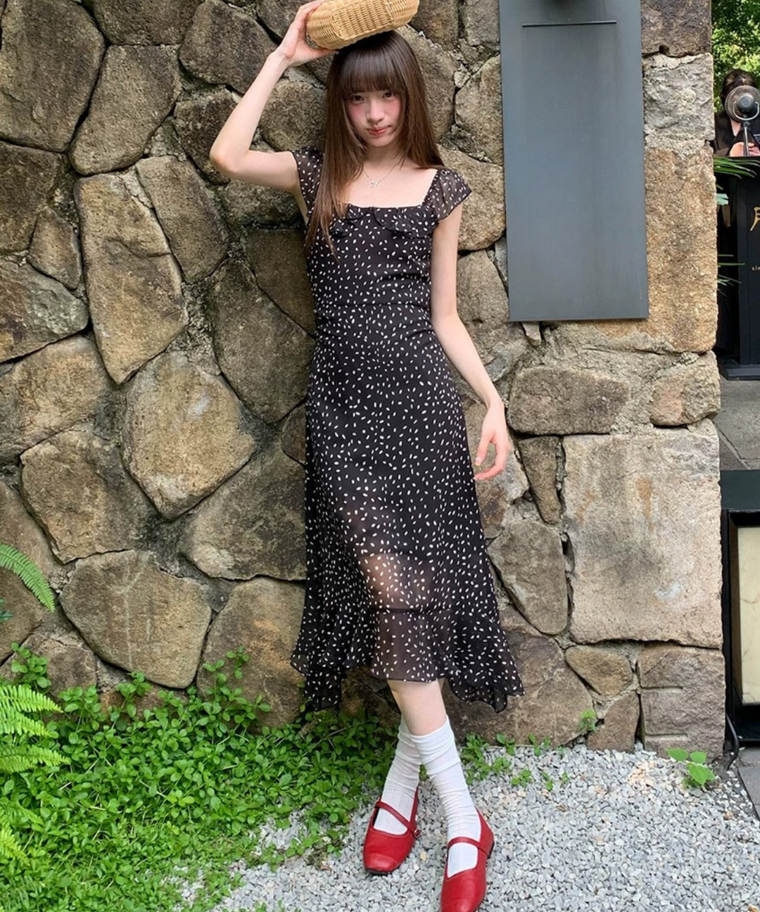 ドット柄シフォンアシンメトリーワンピース – jemiremi（ジェミレミ）