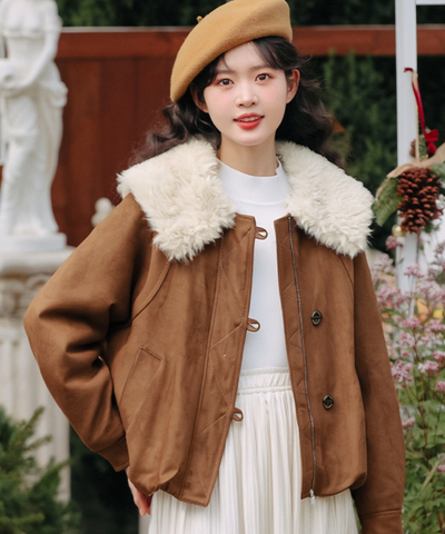 ボリュームファーカラー スエード調ショートジャケット – jemiremi