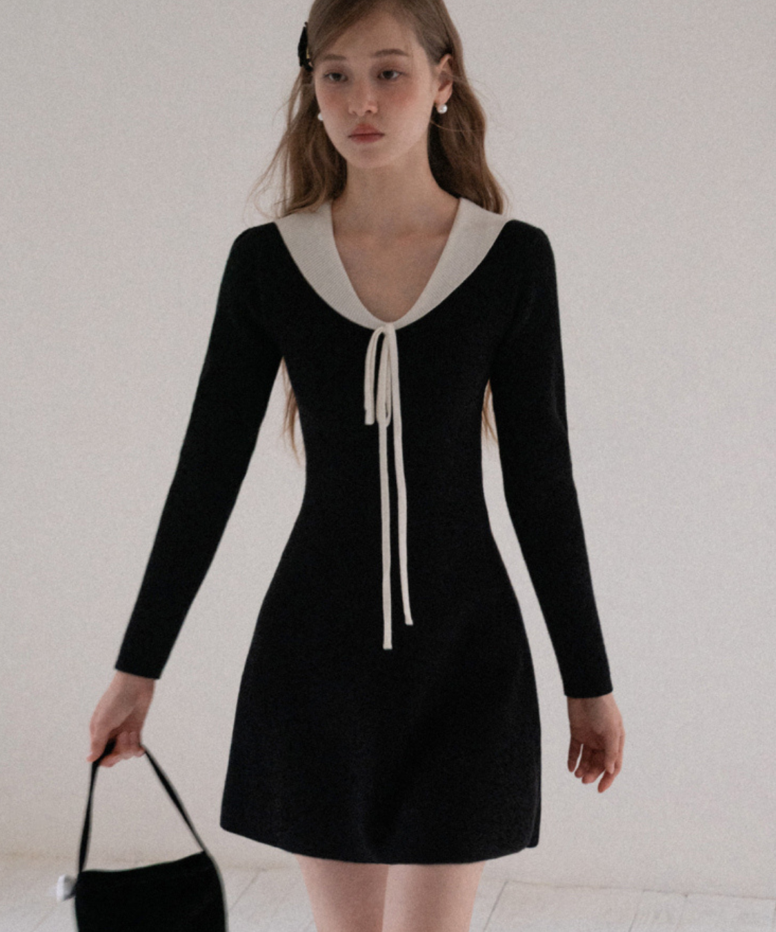 配色カラー風リボン付きミニワンピース