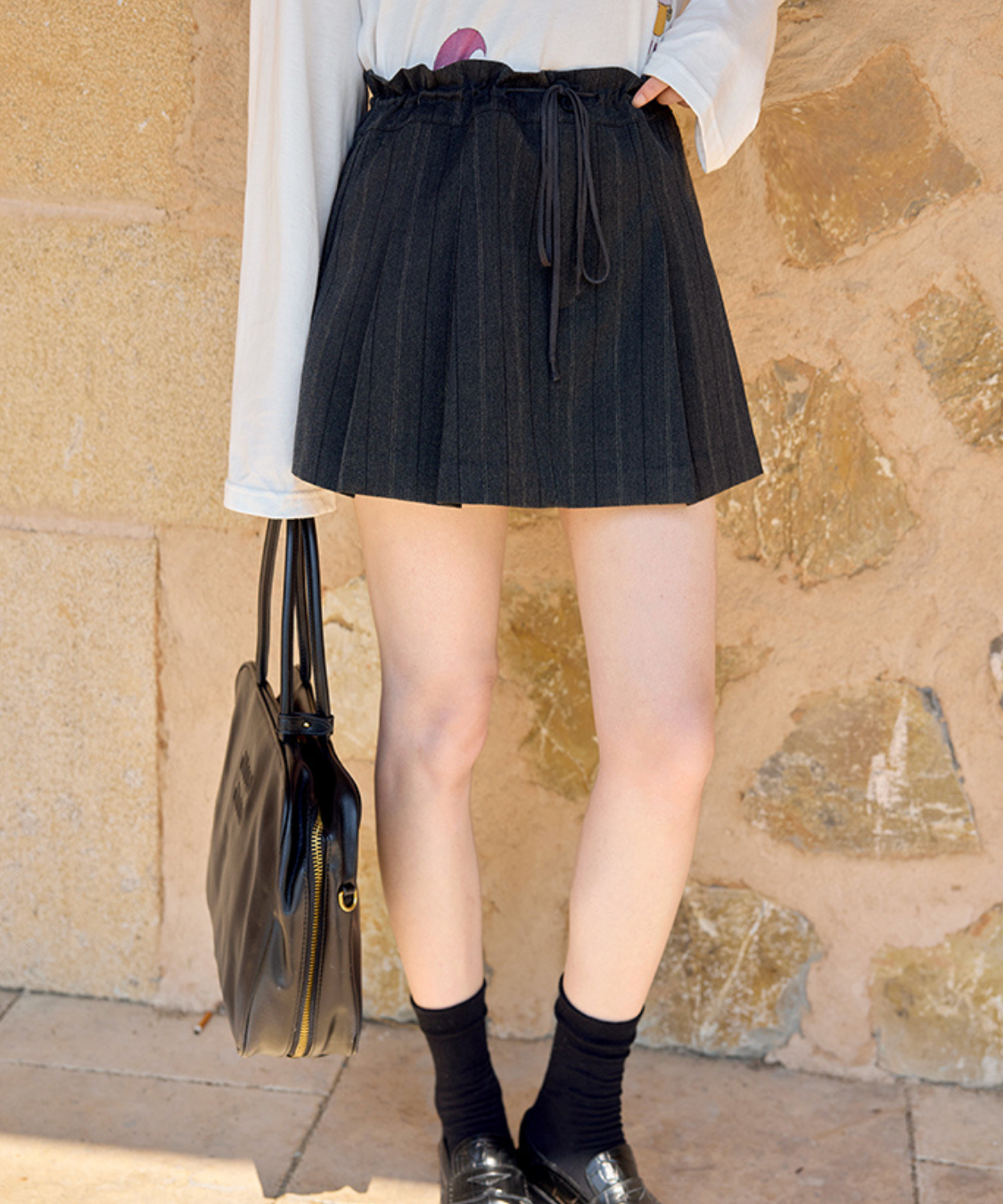 ドローストリングウエストピンストライプスカパン