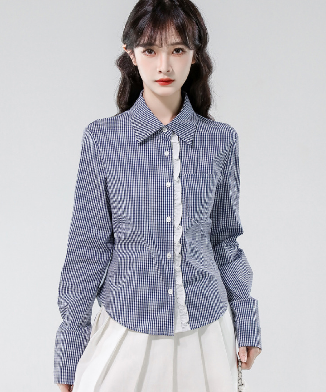 フリルラインギンガムカフスシャツ