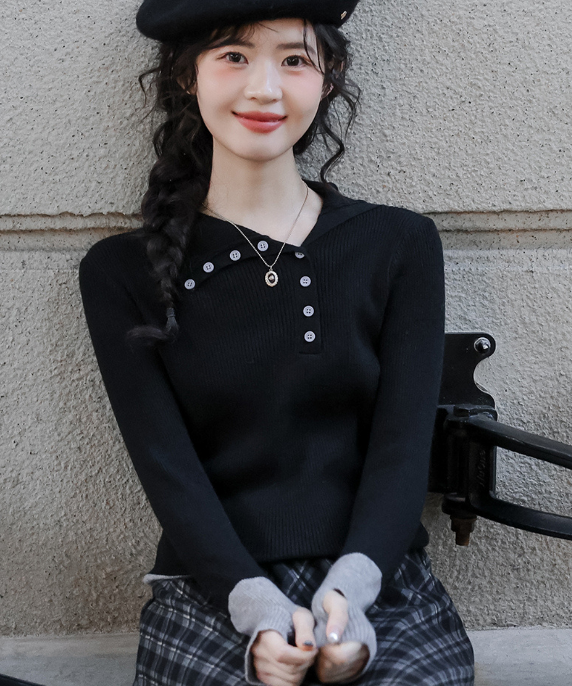 配色カフスリブニットトップス