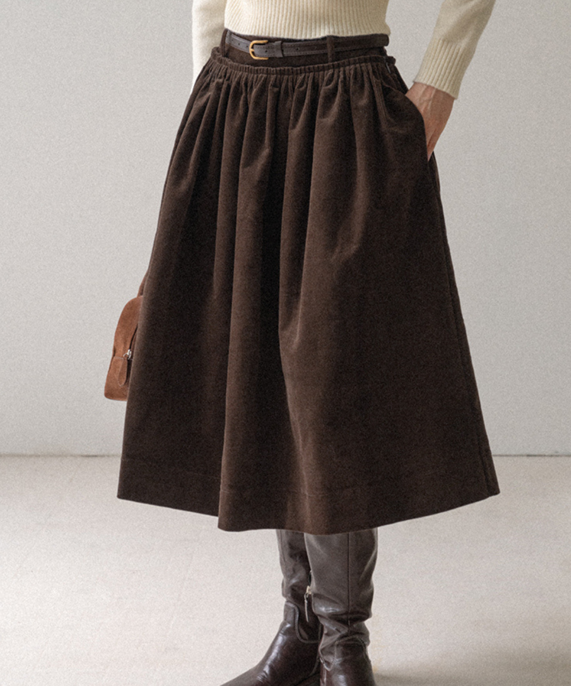 ベルトループコーデュロイギャザースカート