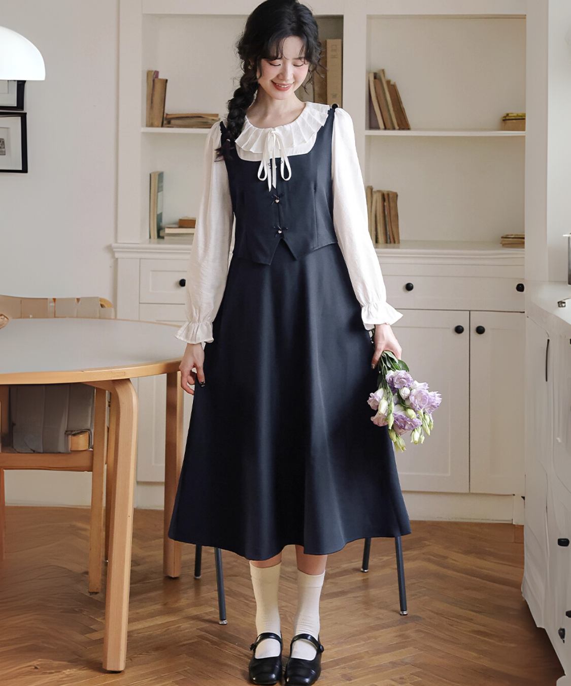 フリルドールカラーレイヤード風ワンピース