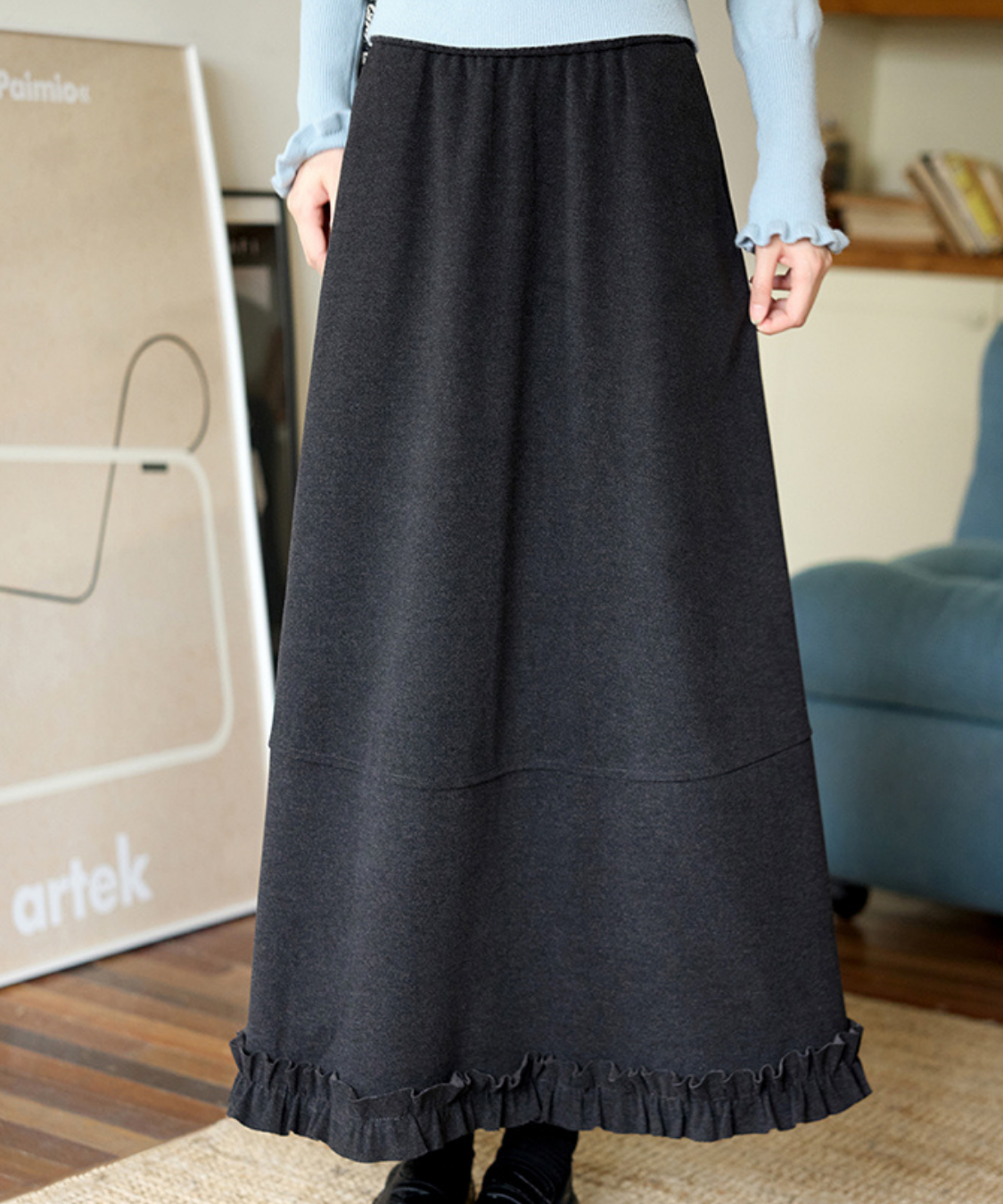 裾フリル切替ロングスカート