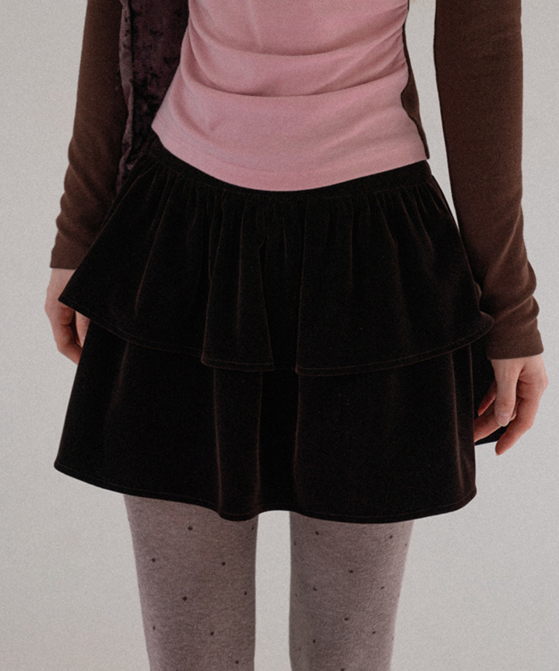 ティアードデザインベロアミニスカート
