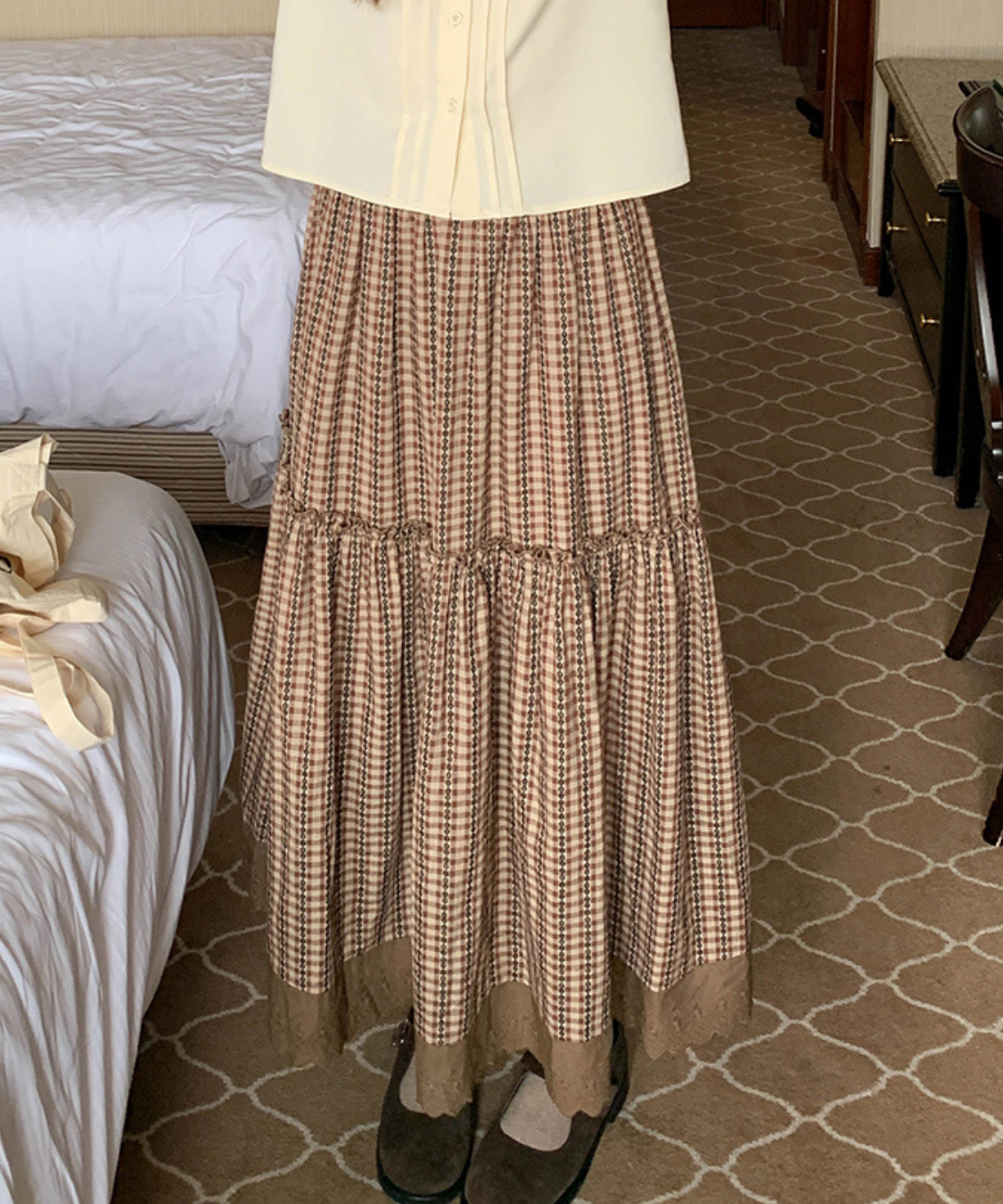ギンガムチェックティアードスカラップスカート