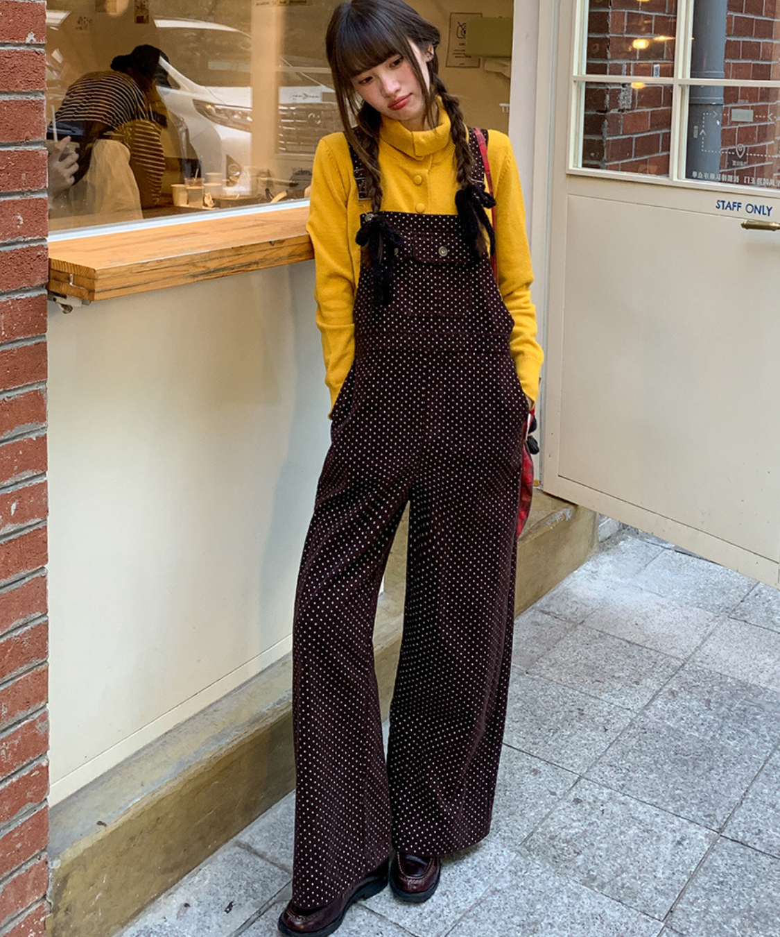 ドット柄ワイドサロペットパンツ