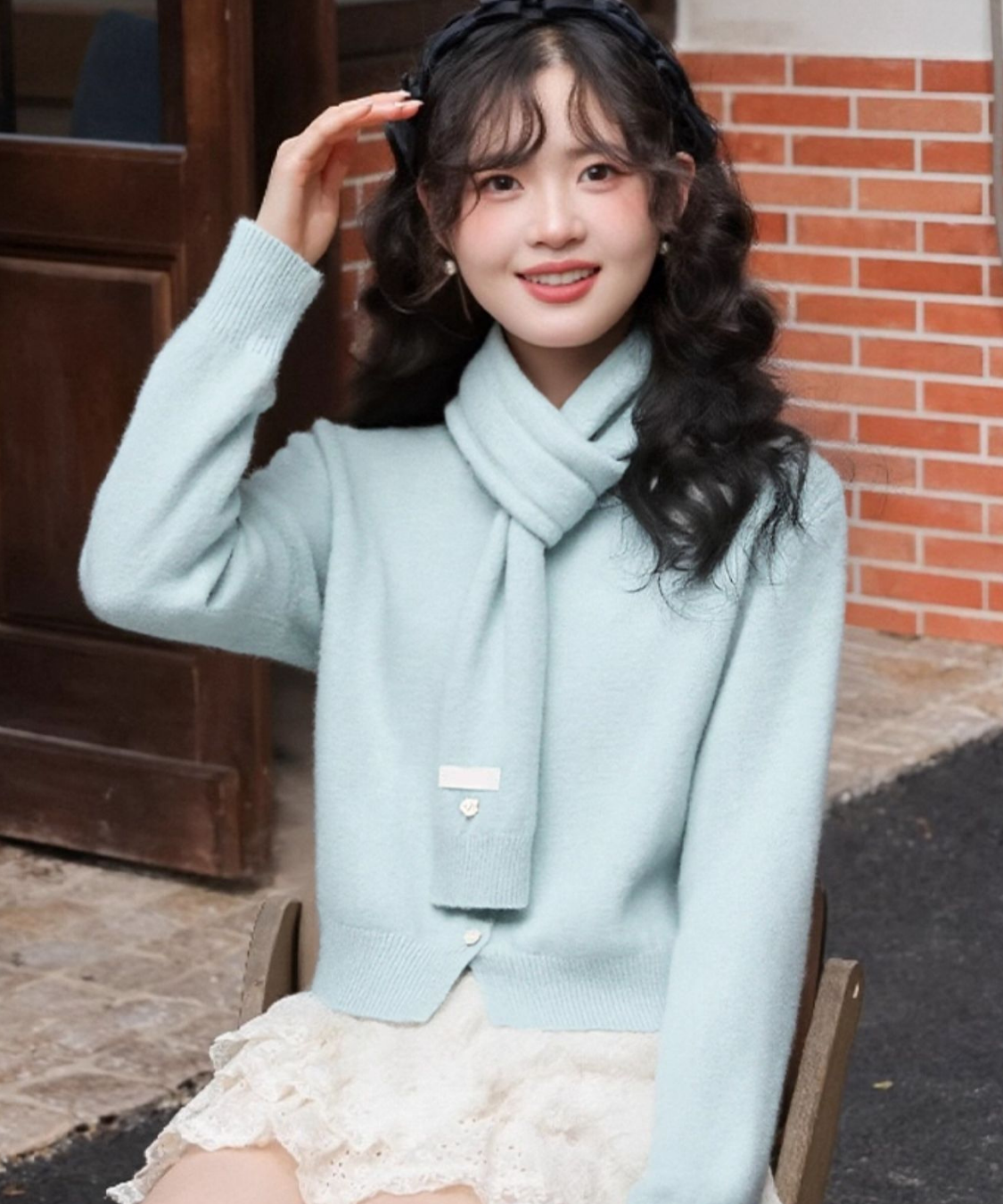 取り外しマフラー付きニットカーディガン