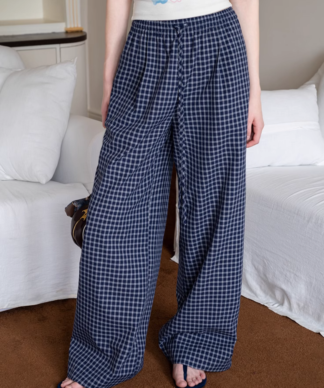 チェック柄ドロストワイドストレートパンツ – jemiremi