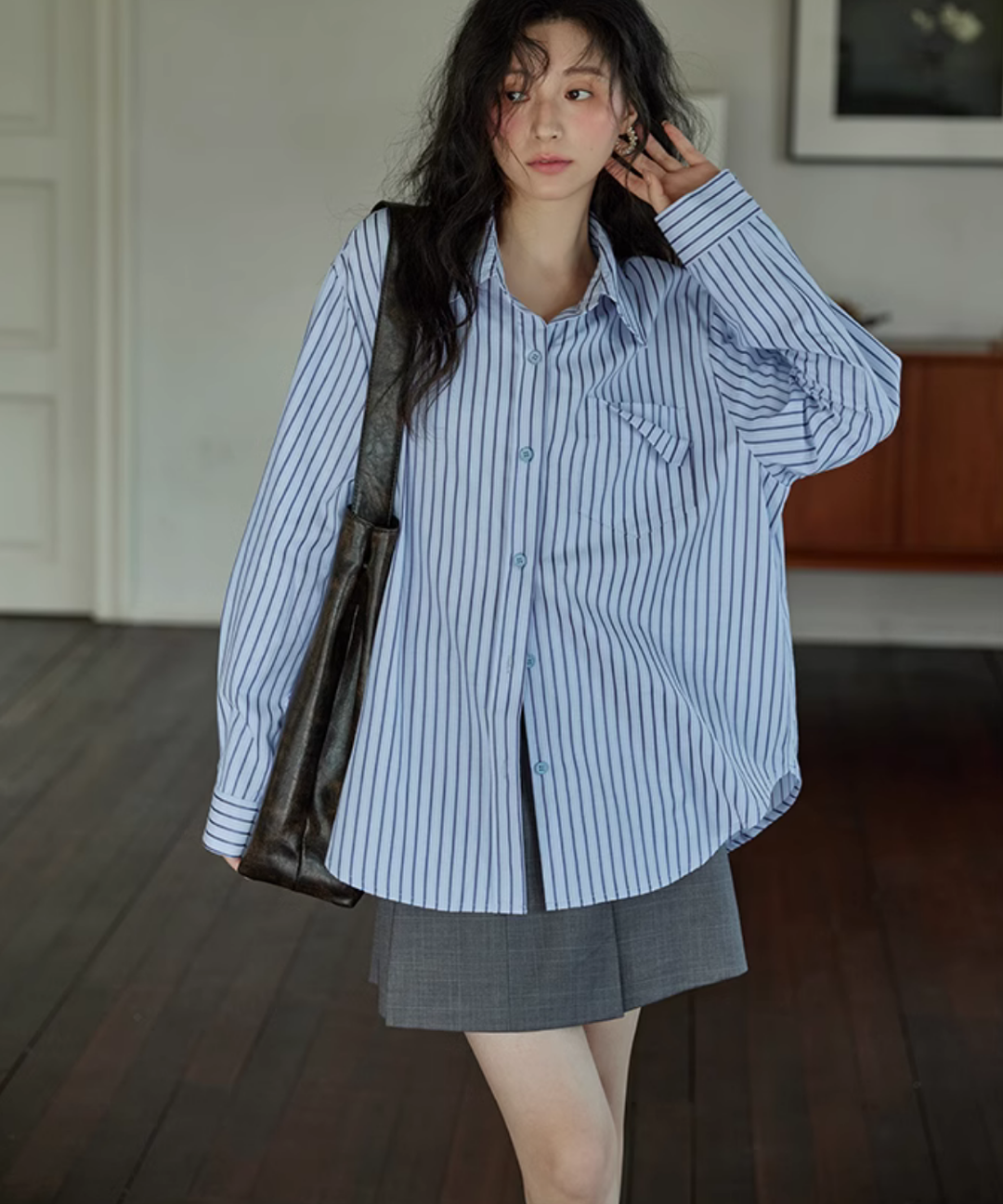 ISSEY MIYAKE ストライプ柄オーバーサイズシャツ 5分袖 ファッション ISSEY MIYAKE ストライプ柄オーバーサイズシャツ