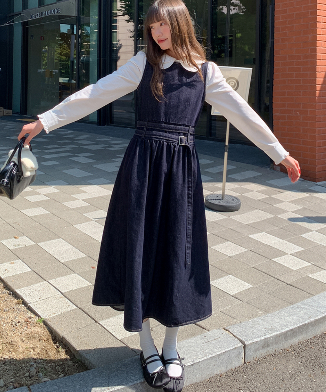 ウエストデザインデニムノースリーブワンピース