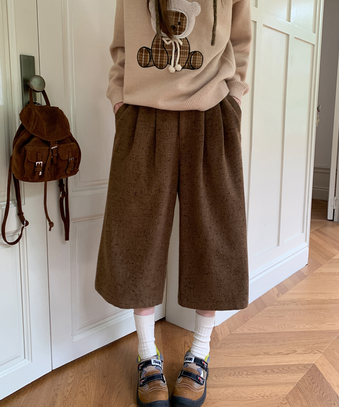ツイード風ミドル丈ワイドパンツ