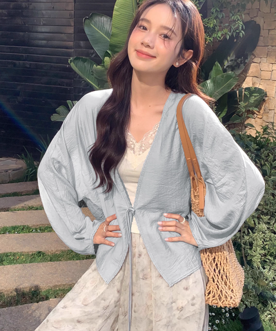 フロントリボンワイドスリーブカーディガン