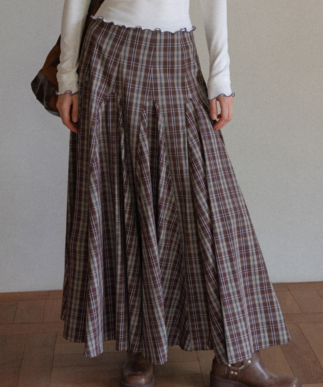 パネル切り替えチェック柄ロングスカート