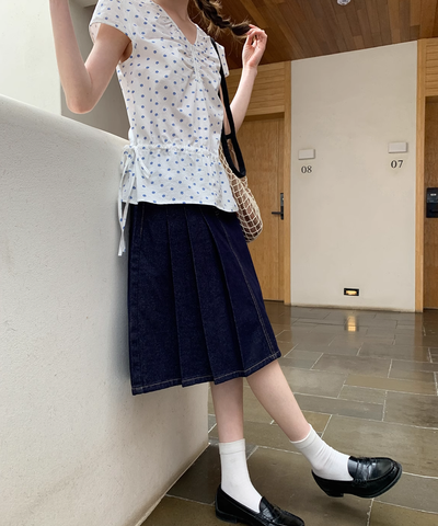 アシンメトリープリーツデニムスカート
