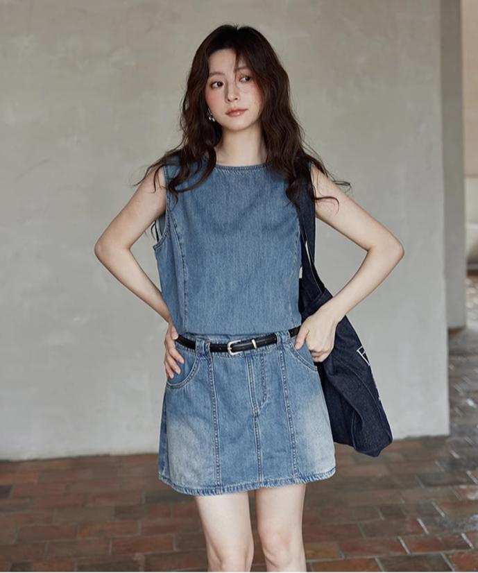 ノースリーブデニムベルト付きミニワンピース – jemiremi ノースリーブデニムベルト付きミニワンピース – jemiremi