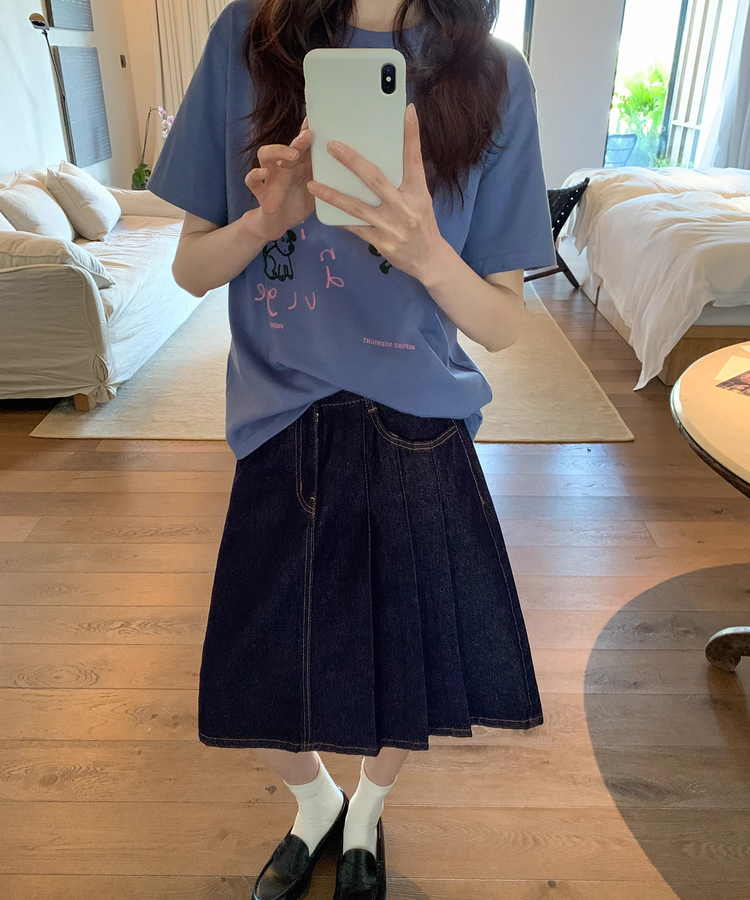 アシンメトリープリーツデニムスカート