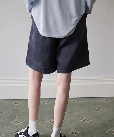 ベルト付きリネン調ワイドハーフパンツ