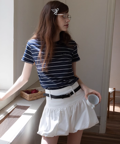 カジュアルボーダークルーネックTシャツ
