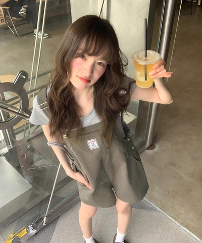 フロントポケット付きショートオーバーオール