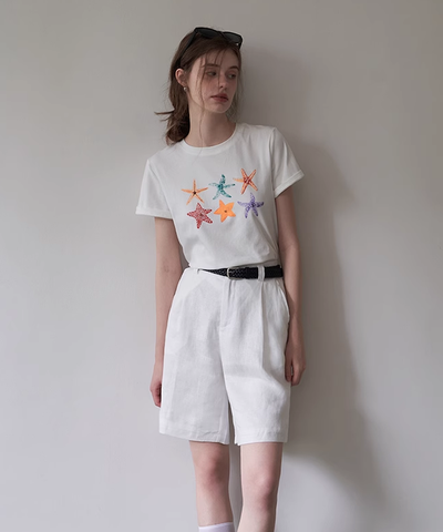 ベルト付きリネン調ワイドハーフパンツ