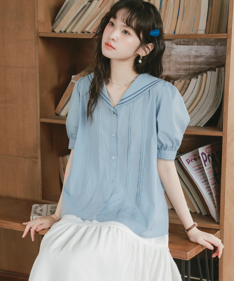 Wラインセーラーカラーパフスリーブブラウス – jemiremi（ジェミレミ）