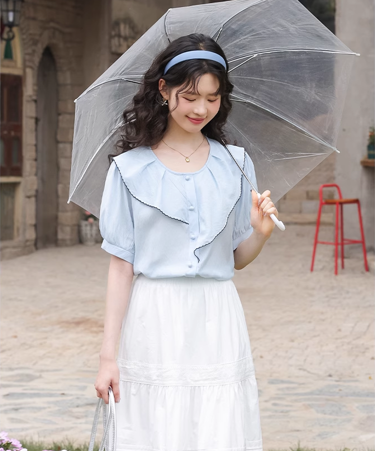 ヨーコチャン パフスリーブ フリルブラウス 38