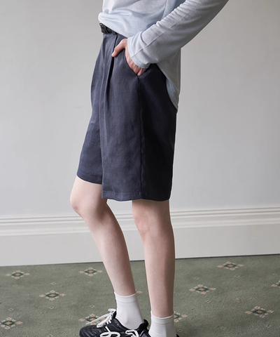 ベルト付きリネン調ワイドハーフパンツ