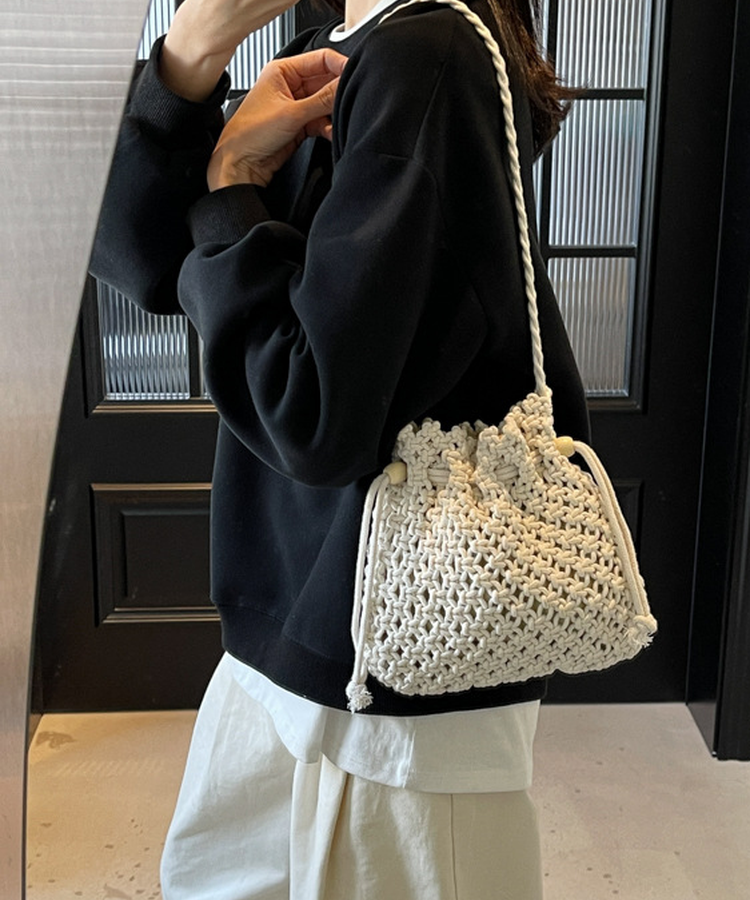 マクラメ編み巾着ショルダーバッグ – jemiremi（ジェミレミ）