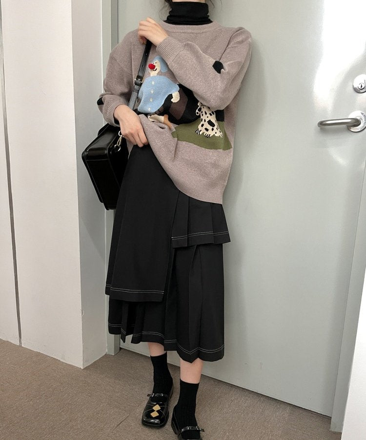 アシンメトリーヘムラインプリーツレイヤードスカート 8