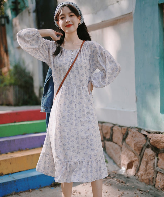 2nd place: Half-button botanical tiered dress